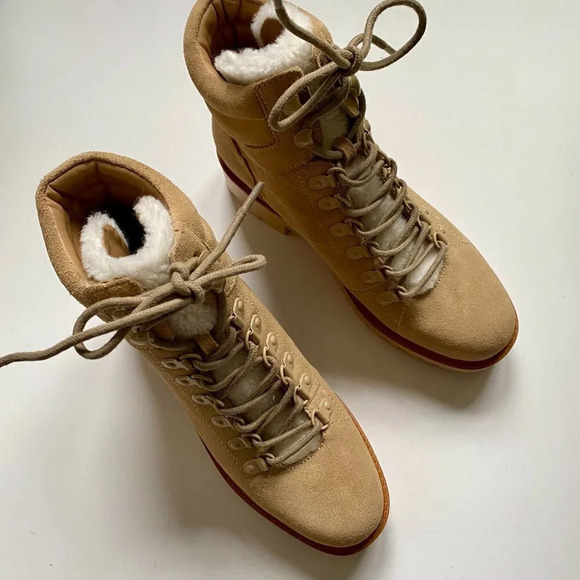 NEW Marc Fisher Mallie Faux Fur Lace Up Hiker Bootie 6 - Picture 3 of 10